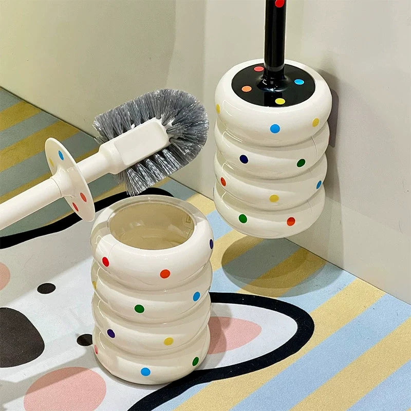 Kavdrino Wall-Mounted Polka Dot Toilet Brush Set for Thorough Household Bathroom Cleaning