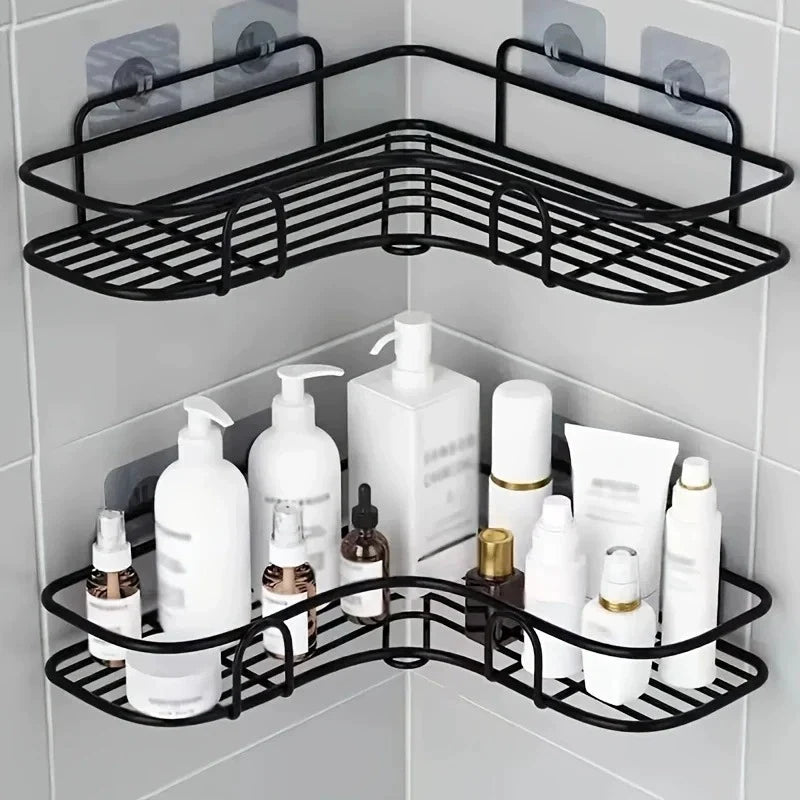 Kavdrino Bathroom Corner Shelf, Black Wall-Mounted, Stainless Steel, Sanitary Bathroom Accessories Corner Rack