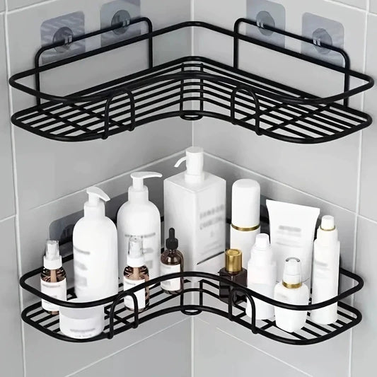Kavdrino Bathroom Corner Shelf, Black Wall-Mounted, Stainless Steel, Sanitary Bathroom Accessories Corner Rack