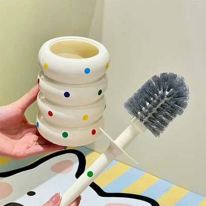 Kavdrino Wall-Mounted Polka Dot Toilet Brush Set for Thorough Household Bathroom Cleaning