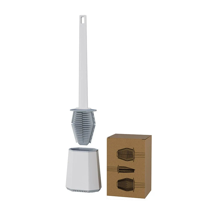 Kavdrino Silicone-like Toilet Brush Set for Bathroom with Long-Handle Cleaning Brush